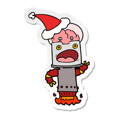 sticker cartoon of a robot wearing santa hat