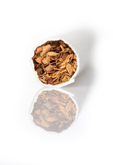 Cigarettes close up on a white background.