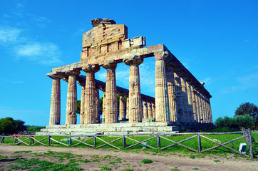 Paestum capaccio Italy The ancient ruins of remains of religious buildings of the ancient Greek...