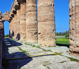 Paestum capaccio Italy The ancient ruins of remains of religious buildings of the ancient Greek...
