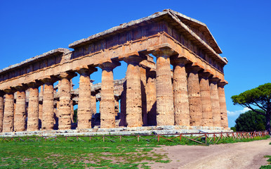 Paestum capaccio Italy The ancient ruins of remains of religious buildings of the ancient Greek...
