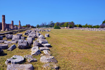 Paestum capaccio Italy The ancient ruins of remains of religious buildings of the ancient Greek...
