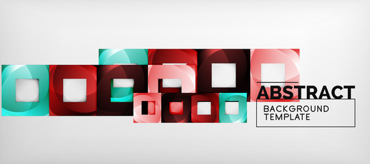 Abstract geometric background. Glossy square shapes composition on grey, minimalistic style template with copyspace