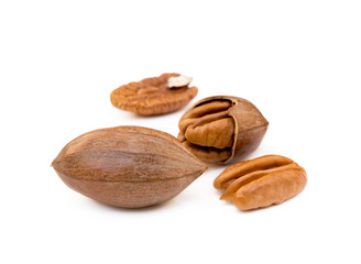 Fresh pecan nuts isolated on a white background