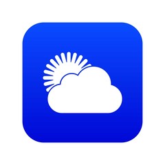 Sun and cloud icon digital blue for any design isolated on white vector illustration