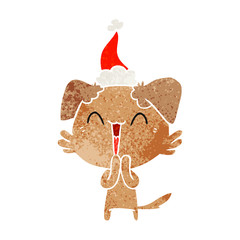 laughing little dog retro cartoon of a wearing santa hat