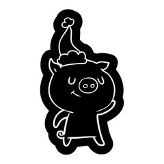 happy cartoon icon of a pig wearing santa hat