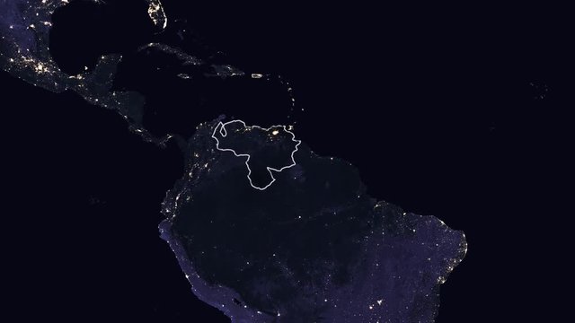 Electricity went out. The lights go out in Venezuela. Darkness over country. Maps of the view from space provided by NASA