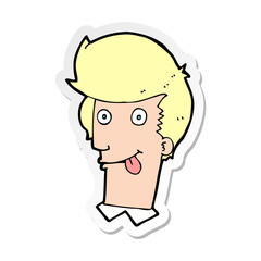 sticker of a cartoon man with tongue hanging out