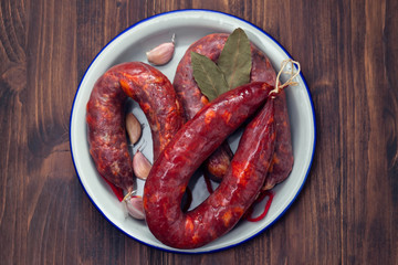 portuguese smoked sausages in dish