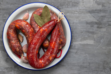 portuguese smoked sausages in dish