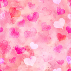 Watercolor hearts for St. Valentine s Day. Vector illustration. Seamless pattern, background with hearts.