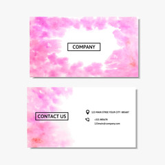 Business card with a pink watercolor design. Vector illustration