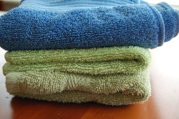 stack of blue and green towels