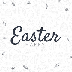 Fototapeta na wymiar Happy Easter typography poster on the hand-draw doodle backgrounds. Modern calligraphy. Vector illustration.