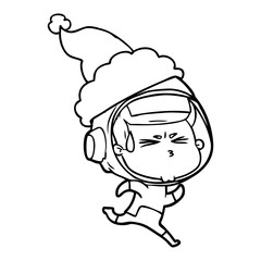 line drawing of a stressed astronaut wearing santa hat