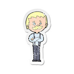 retro distressed sticker of a cartoon man with mustache