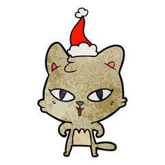 textured cartoon of a cat wearing santa hat