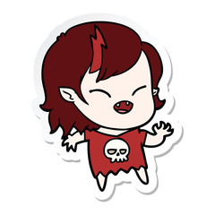 sticker of a cartoon laughing vampire girl