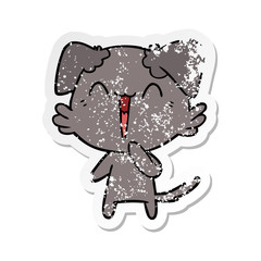 distressed sticker of a laughing little dog cartoon