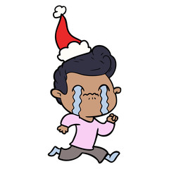 line drawing of a man crying wearing santa hat