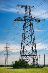 high voltage post.High-voltage tower sky background.