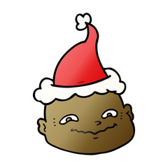 gradient cartoon of a bald man wearing santa hat
