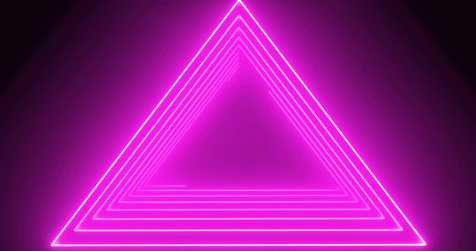 Video postcard for your advertising with emty place in the center of the pink neon lighting triangle frame which drawing on the dark pink background.