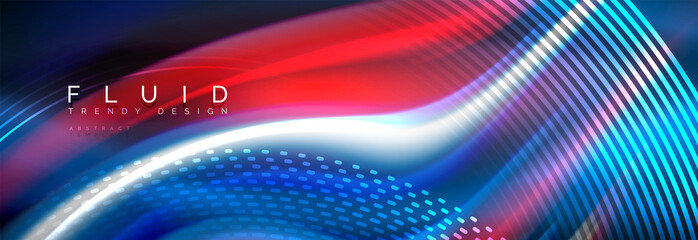 Fluid colors mixing glowing neon wave background, holographic texture