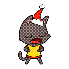 talking cat comic book style illustration of a wearing santa hat