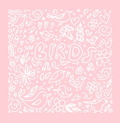 Seamless Doodle birds and flowers