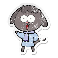 distressed sticker of a cute cartoon dog