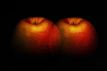 Photo of apple in yellow and red colors which can be good illustration of food as fruits and vitamins also as beautiful abstract picture