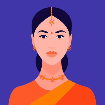 Portrait of an Indian woman in a sari. Girl's face. Girl head. Vector flat illustration Stock Vector | Adobe Stock Portrait of an Indian woman in a sari. Girl's face. Girl head. Vector flat illustration Stock Vector | Adobe Stock