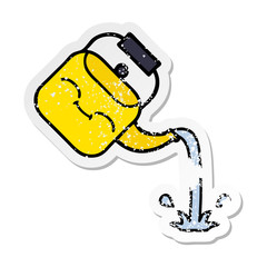 distressed sticker of a cute cartoon pouring kettle