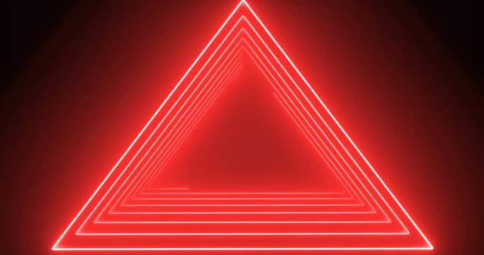 Neon red shining contours appearing on the dark screen and making a triangle frame for your logo in the center.