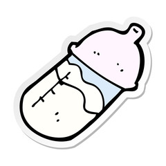 sticker of a cartoon baby milk bottle