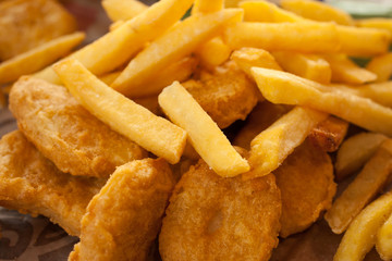Homemade french fries and chicken nuggets
