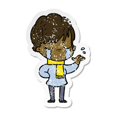 Fototapeta premium distressed sticker of a cartoon woman crying