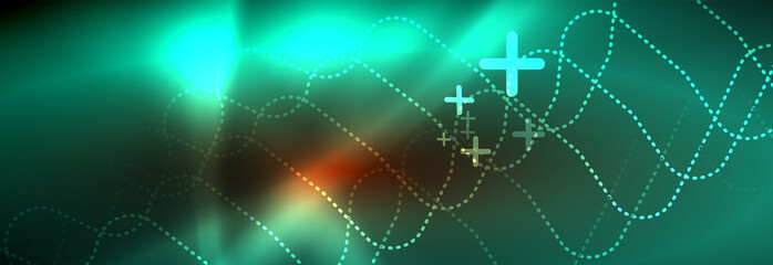 Neon glowing techno lines, hi-tech futuristic abstract background template with square shapes