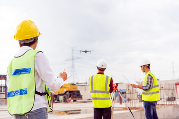 Drone over construction site.