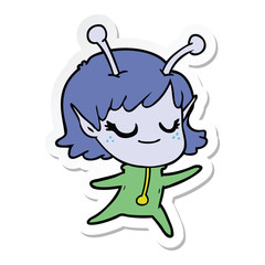 sticker of a smiling alien girl cartoon