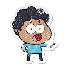 distressed sticker of a cartoon man gasping in surprise