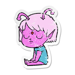 distressed sticker of a cartoon alien girl
