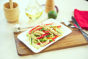 Greek salad. Concept for tasty and healthy vegetarian meal. Close up.
