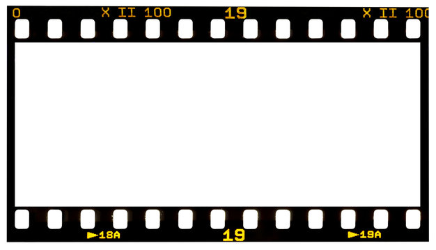 film strip template with panoramic frame, empty  135 type (35mm) in negative or positive isolated on white background with work path.