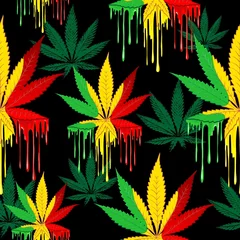 Abwaschbare Fototapete Zeichnung Marihuana-Blatt Rasta Farben tropfende Farbe Vektor nahtlose Muster