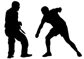 Man in sport fight with knives on white background