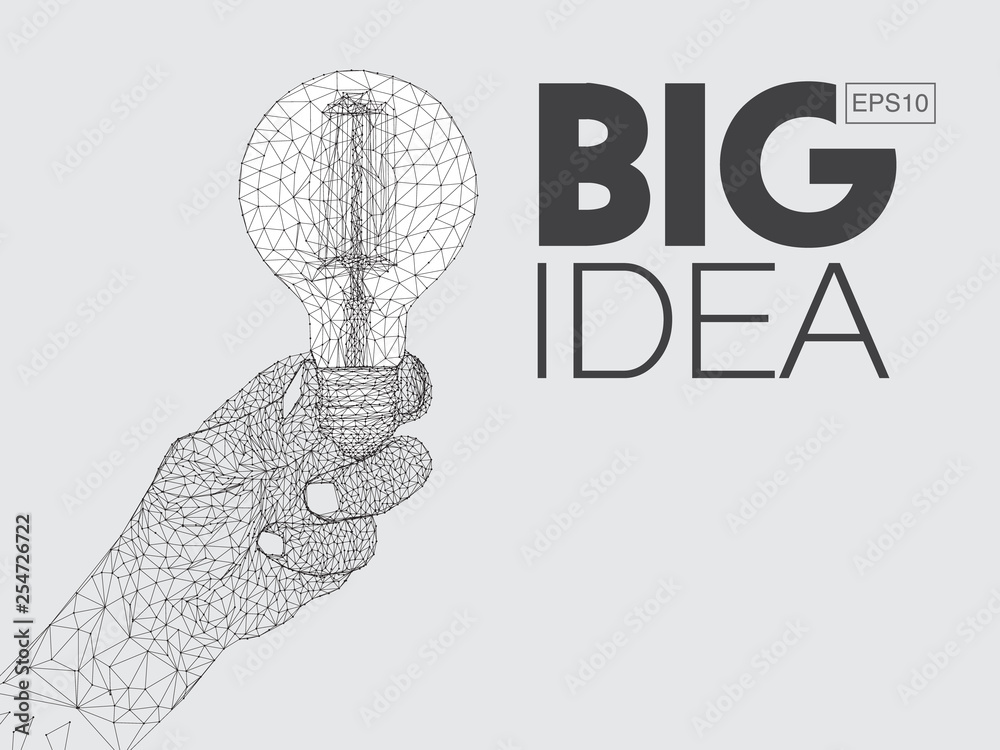Aufkleber big idea concept of a light bulbs in hand in the form of a starry sky or space, consisting of points