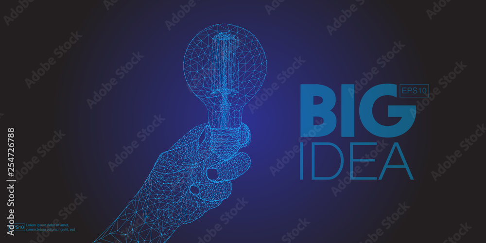 Aufkleber big idea concept of a light bulbs in hand in the form of a starry sky or space, consisting of points